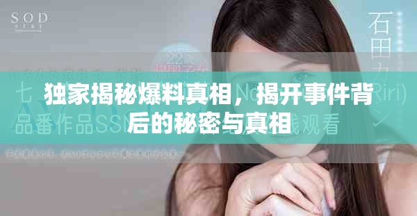 独家揭秘爆料真相，揭开事件背后的秘密与真相