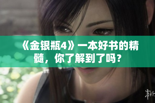 《金银瓶4》一本好书的精髓，你了解到了吗？